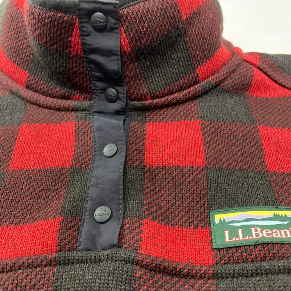 LL Bean Snap Fleece Sweater Women's Pullover Buffalo Plaid Size Large 500757 EUC - Picture 3 of 9